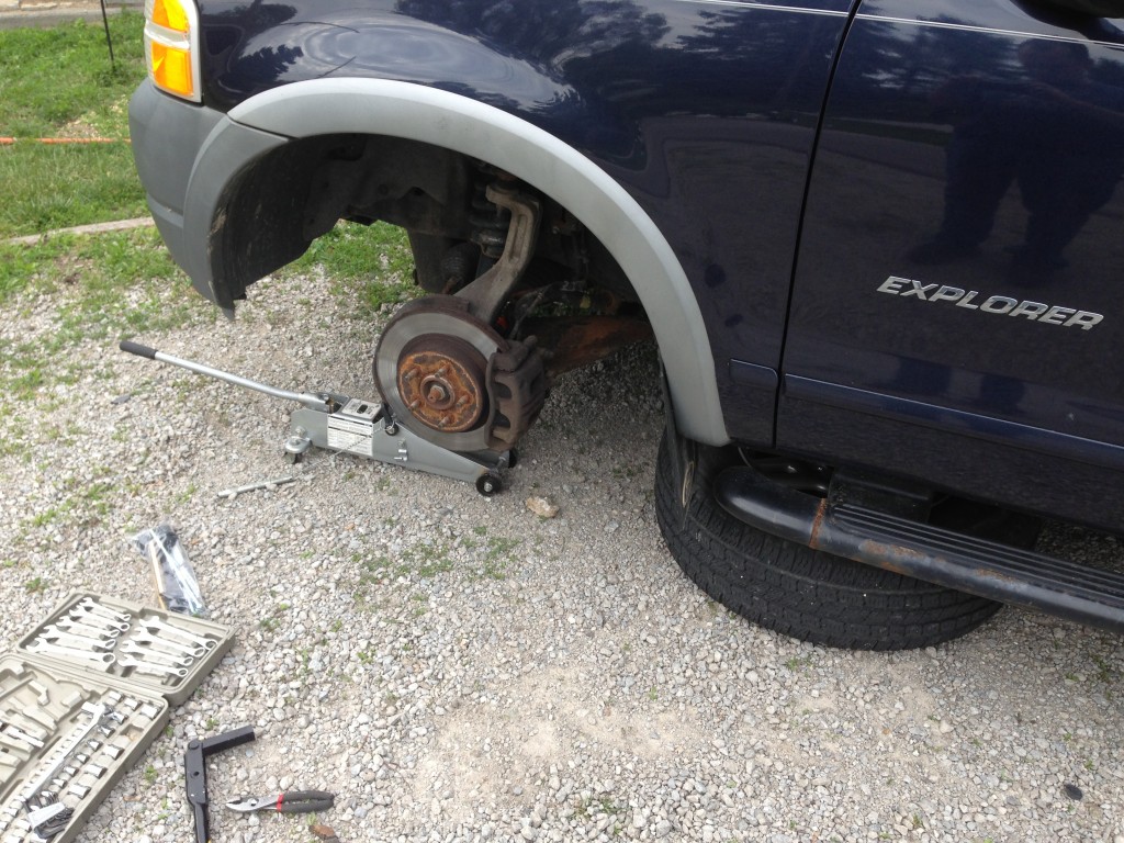 replace a sway bar by first removing the wheel