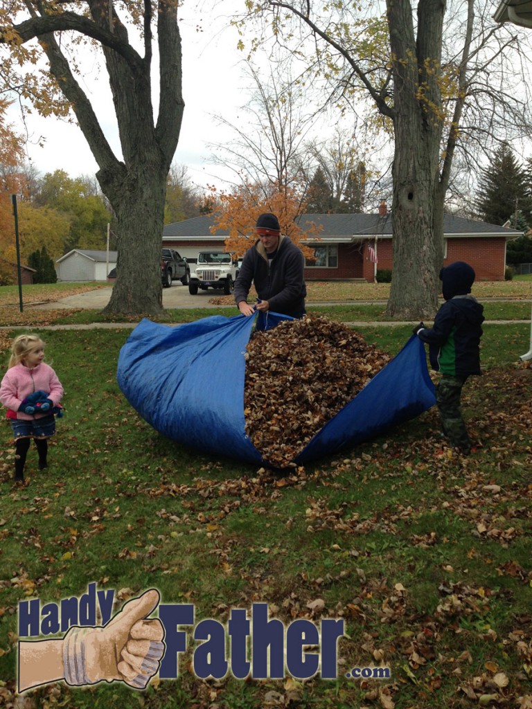 Kids love to help with raking the leaves if it means the fallen leaves are going onto the trampoline