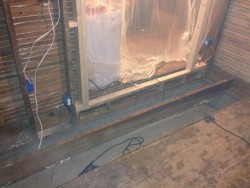 View of the bottom of my rough pocket door framing